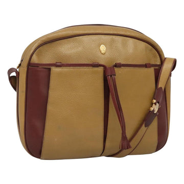 CARTIER Must Line Shoulder Bag Leather Beige Wine Red Auth BA709
