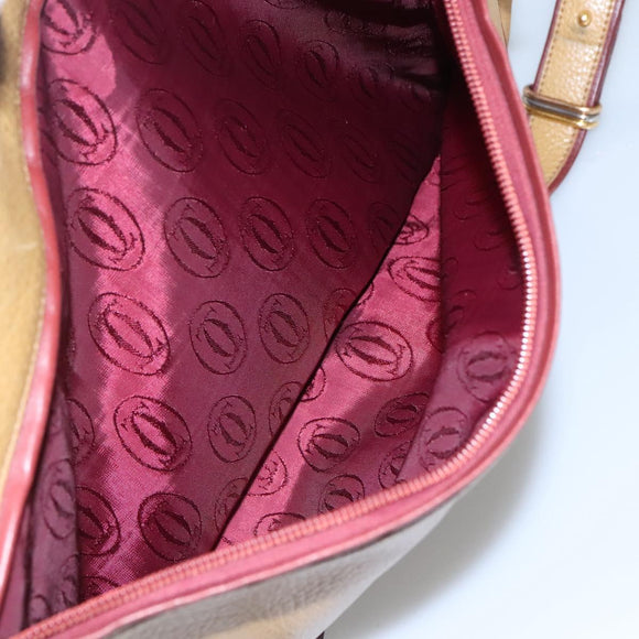 CARTIER Must Line Shoulder Bag Leather Beige Wine Red Auth BA709