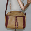 CARTIER Must Line Shoulder Bag Leather Beige Wine Red Auth BA709-23