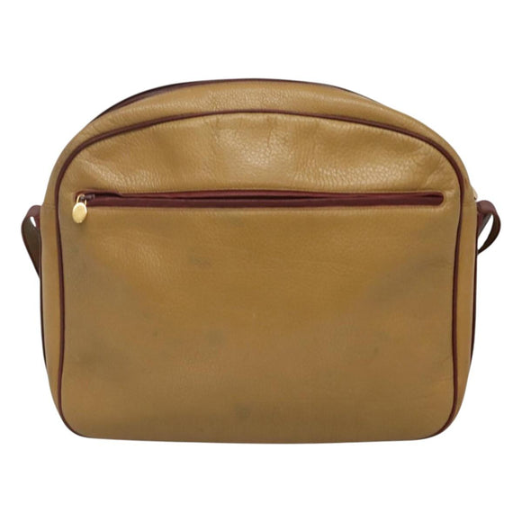 CARTIER Must Line Shoulder Bag Leather Beige Wine Red Auth BA709