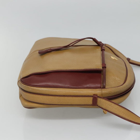 CARTIER Must Line Shoulder Bag Leather Beige Wine Red Auth BA709