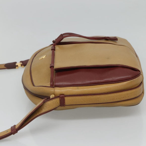 CARTIER Must Line Shoulder Bag Leather Beige Wine Red Auth BA709