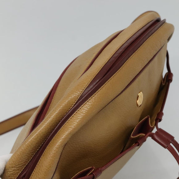 CARTIER Must Line Shoulder Bag Leather Beige Wine Red Auth BA709