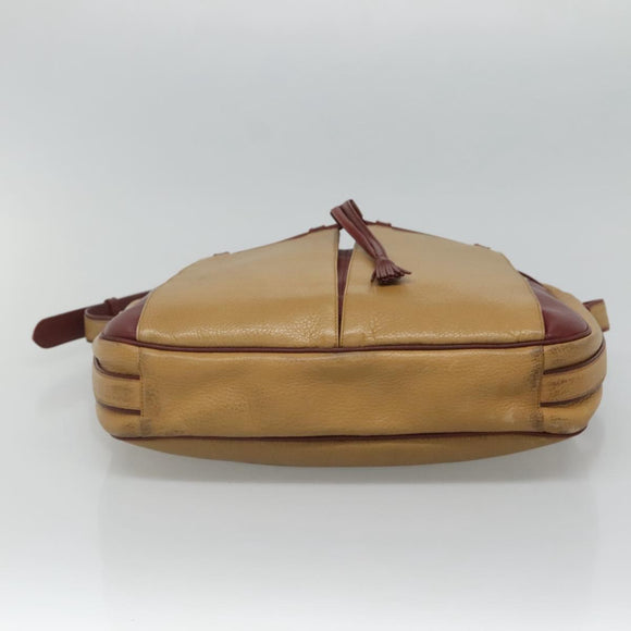 CARTIER Must Line Shoulder Bag Leather Beige Wine Red Auth BA709
