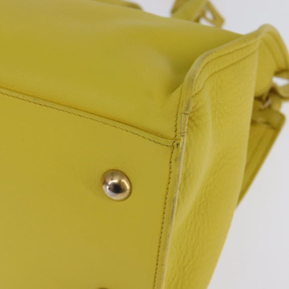 SAINT LAURENT Petit Kabas Hand Bag Leather 2way Yellow Gold Auth BA7092