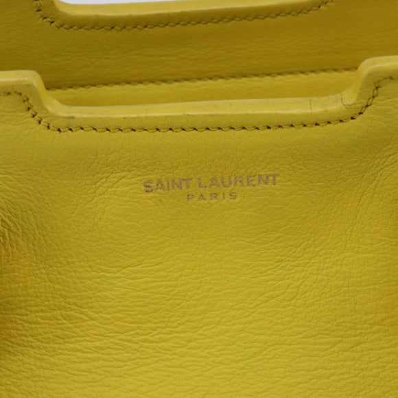 SAINT LAURENT Petit Kabas Hand Bag Leather 2way Yellow Gold Auth BA7092
