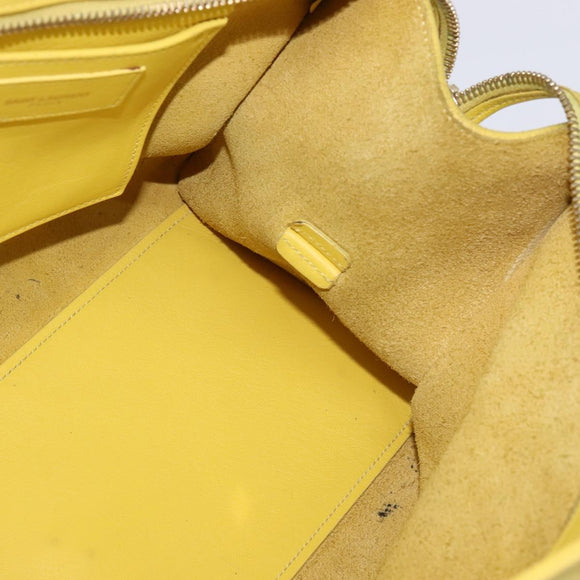 SAINT LAURENT Petit Kabas Hand Bag Leather 2way Yellow Gold Auth BA7092