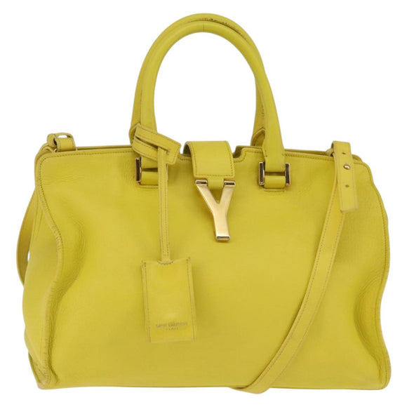 SAINT LAURENT Petit Kabas Hand Bag Leather 2way Yellow Gold Auth BA7092