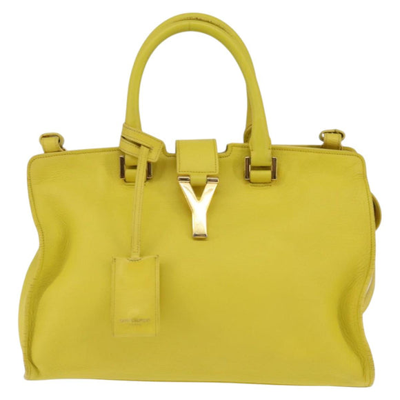 SAINT LAURENT Petit Kabas Hand Bag Leather 2way Yellow Gold Auth BA7092