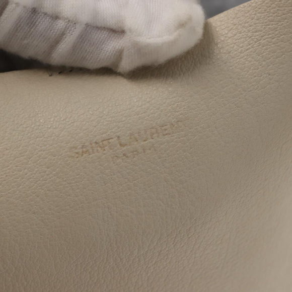 SAINT LAURENT Tote Bag Leather White Gold Auth BA7093