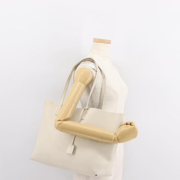 SAINT LAURENT Tote Bag Leather White Gold Auth BA7093