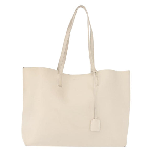 SAINT LAURENT Tote Bag Leather White Gold Auth BA7093