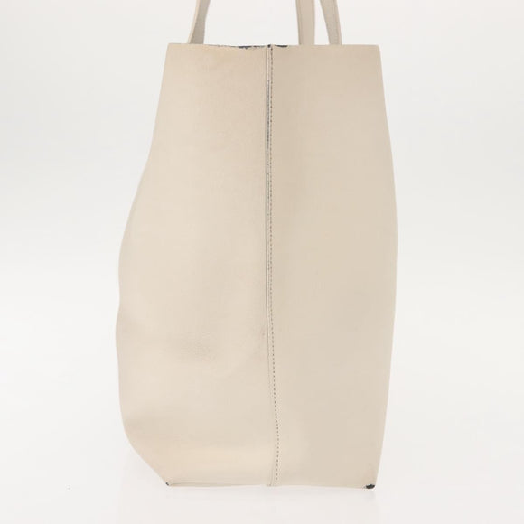 SAINT LAURENT Tote Bag Leather White Gold Auth BA7093