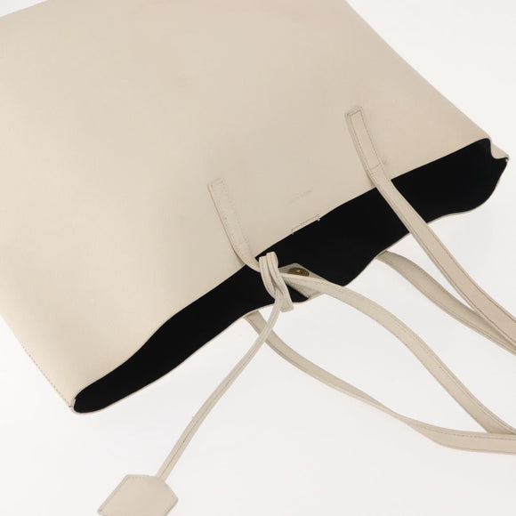 SAINT LAURENT Tote Bag Leather White Gold Auth BA7093