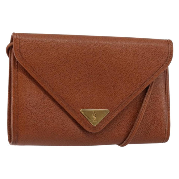 SAINT LAURENT Shoulder Bag Leather Brown Gold Auth BA7094