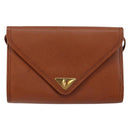 SAINT LAURENT Shoulder Bag Leather Brown Gold Auth BA7094-13