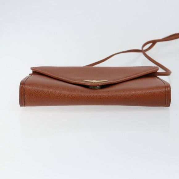 SAINT LAURENT Shoulder Bag Leather Brown Gold Auth BA7094