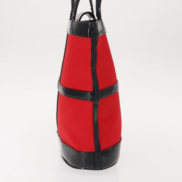 SAINT LAURENT Tote Bag Enamel nylon Red Silver Auth BA7096