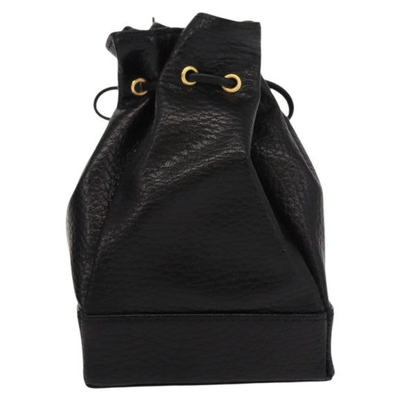 Gianni Versace Pouch Leather Black Gold Auth BA7106