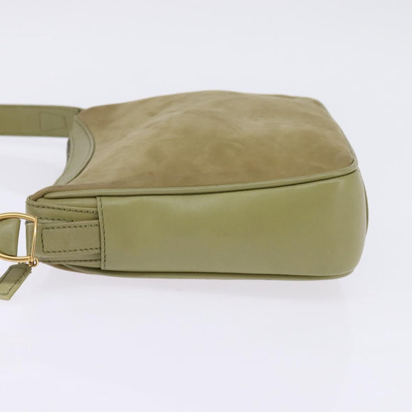 GUCCI Shoulder Bag Suede Leather Green Gold Auth BA7108