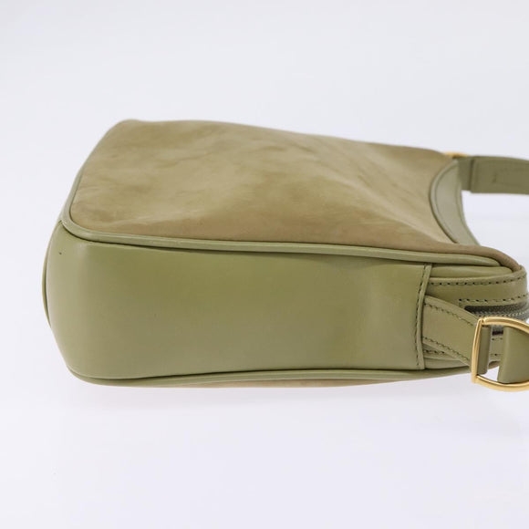 GUCCI Shoulder Bag Suede Leather Green Gold Auth BA7108