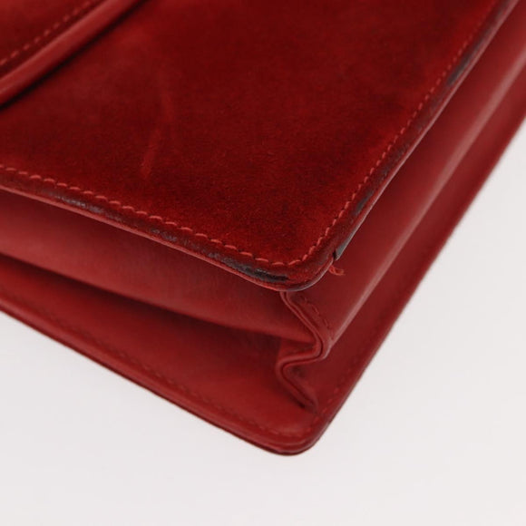 GUCCI Chain Shoulder Bag Leather Suede Red Gold Auth BA7109