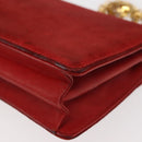 GUCCI Chain Shoulder Bag Leather Suede Red Gold Auth BA7109-16