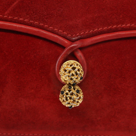 GUCCI Chain Shoulder Bag Leather Suede Red Gold Auth BA7109