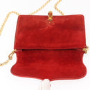 GUCCI Chain Shoulder Bag Leather Suede Red Gold Auth BA7109-18