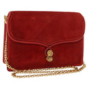 GUCCI Chain Shoulder Bag Leather Suede Red Gold Auth BA7109-1