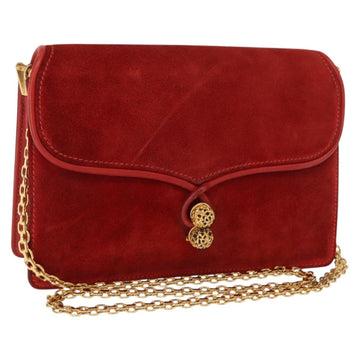 GUCCI Chain Shoulder Bag Leather Suede Red Gold Auth BA7109
