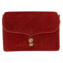 GUCCI Chain Shoulder Bag Leather Suede Red Gold Auth BA7109-13