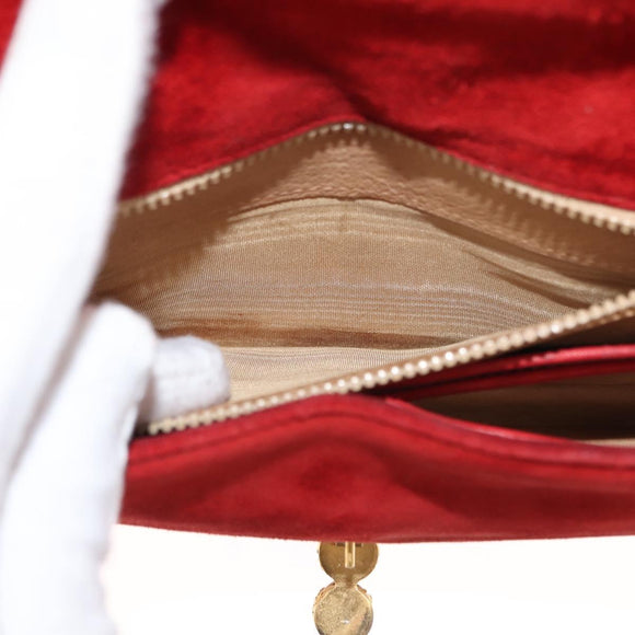 GUCCI Chain Shoulder Bag Leather Suede Red Gold Auth BA7109