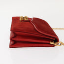 GUCCI Chain Shoulder Bag Leather Suede Red Gold Auth BA7109-3