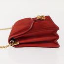 GUCCI Chain Shoulder Bag Leather Suede Red Gold Auth BA7109-4