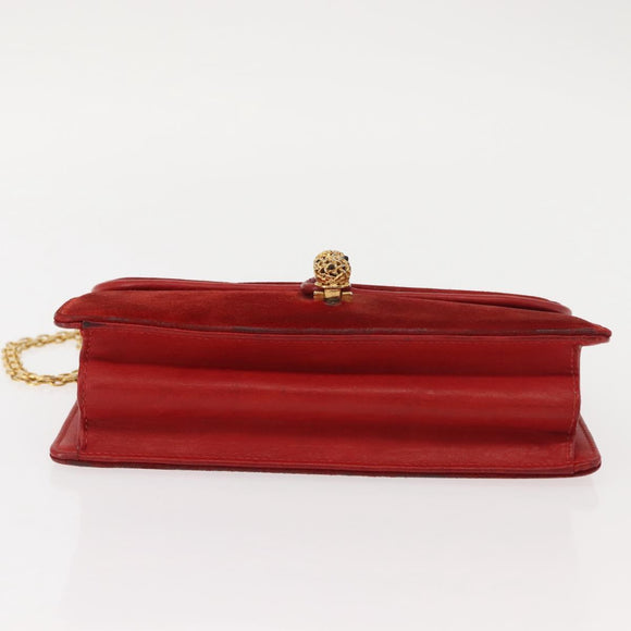 GUCCI Chain Shoulder Bag Leather Suede Red Gold Auth BA7109
