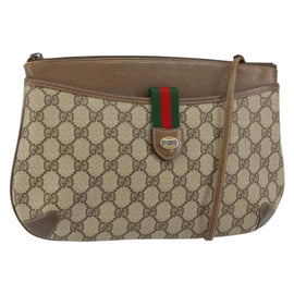 GUCCI GG Supreme Web Sherry Line Bag PVC Beige Gold 904 02 020 Auth BA7124