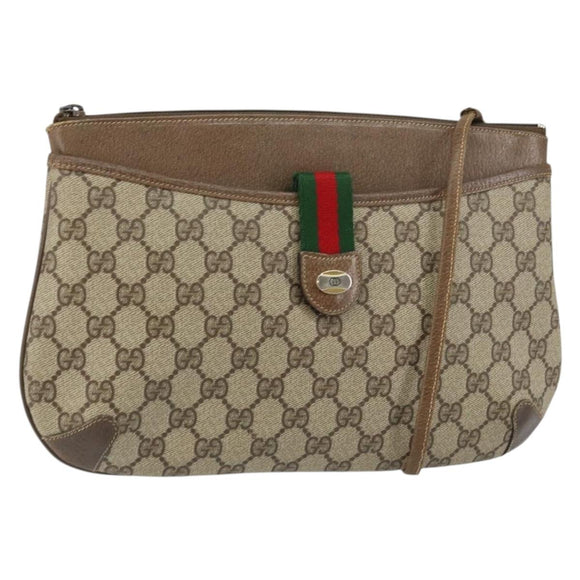 GUCCI GG Supreme Web Sherry Line Bag PVC Beige Gold 904 02 020 Auth BA7124