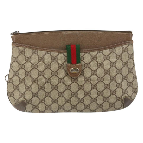 GUCCI GG Supreme Web Sherry Line Bag PVC Beige Gold 904 02 020 Auth BA7124