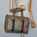 GUCCI GG Supreme Sherry Line Boston Bag PVC Beige Gold 002 098 0534 Auth BA7125-20