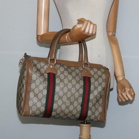 GUCCI GG Supreme Sherry Line Boston Bag PVC Beige Gold 002 098 0534 Auth BA7125