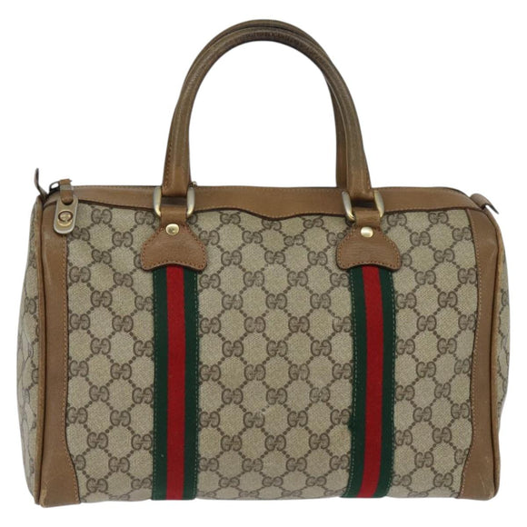 GUCCI GG Supreme Sherry Line Boston Bag PVC Beige Gold 002 098 0534 Auth BA7125