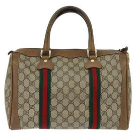 GUCCI GG Supreme Sherry Line Boston Bag PVC Beige Gold 002 098 0534 Auth BA7125 - 0