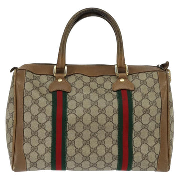 GUCCI GG Supreme Sherry Line Boston Bag PVC Beige Gold 002 098 0534 Auth BA7125 - 0