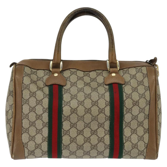 GUCCI GG Supreme Sherry Line Boston Bag PVC Beige Gold 002 098 0534 Auth BA7125