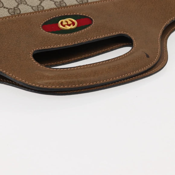GUCCI GG Supreme Web Sherry Line Hand Bag PVC Beige Auth BA7127