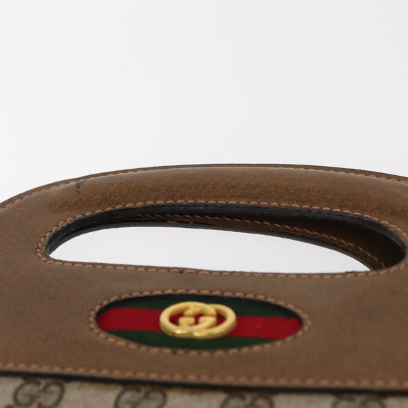 GUCCI GG Supreme Web Sherry Line Hand Bag PVC Beige Auth BA7127