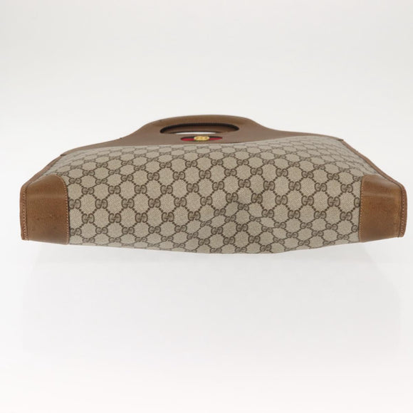GUCCI GG Supreme Web Sherry Line Hand Bag PVC Beige Auth BA7127