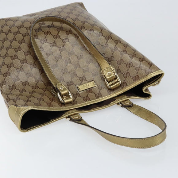 GUCCI GG Crystal Tote Bag Coated Canvas Beige Gold 189896 Auth BA7129