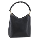 GUCCI Bamboo Shoulder Bag Leather Black Gold 001 3007 Auth BA7130-1